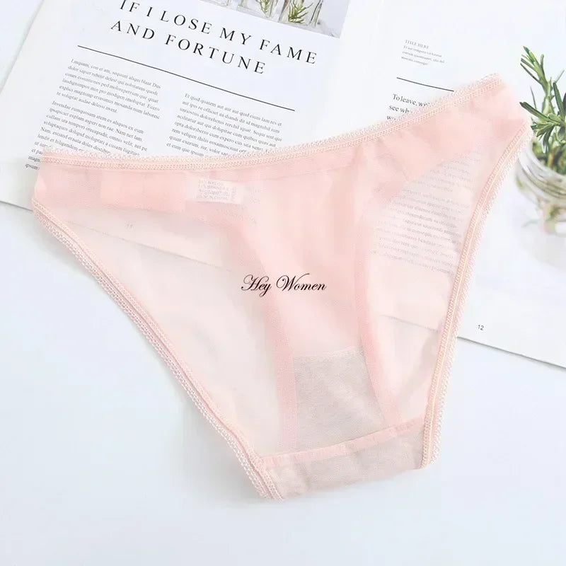 Transparent Mesh Panties for Women Adjustable Side Buckle Cotton Crotch Low Waist Seamless Briefs Sexy Underpants Lingerie