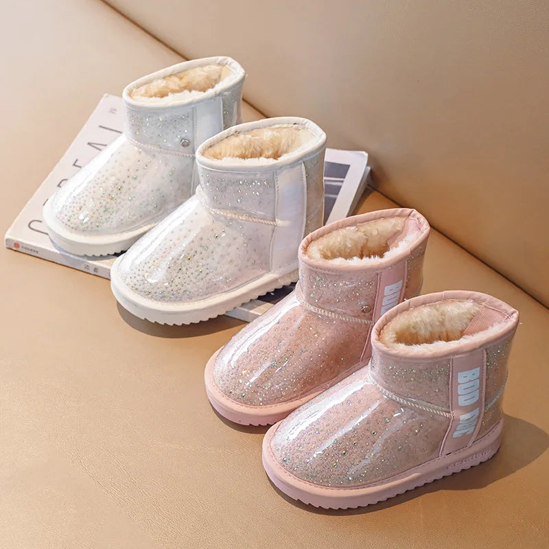 Children Shoes Luxury Designer Girls Boy Fashion Waterproof Upper Snow Boots Brand Baby Thick Plush Ankel High Warm Winter Boots