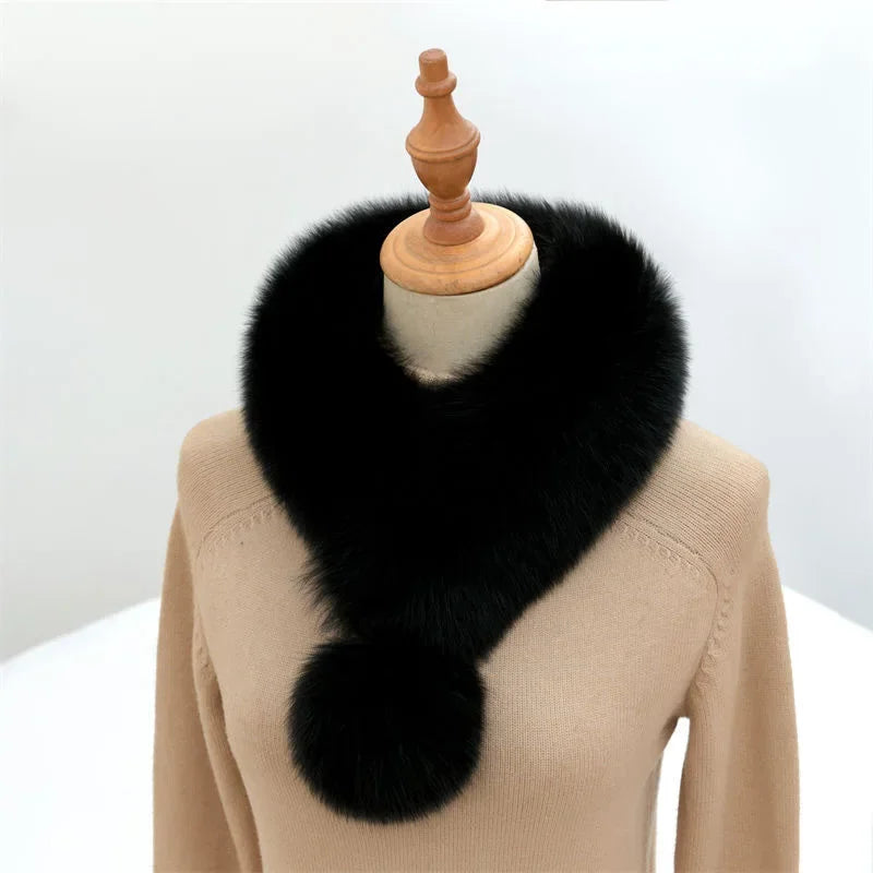 Winter New Imitating Fox Fur Scarf with Pom Pom Fashion Warm Genuine Fur Scarves Thick Warm