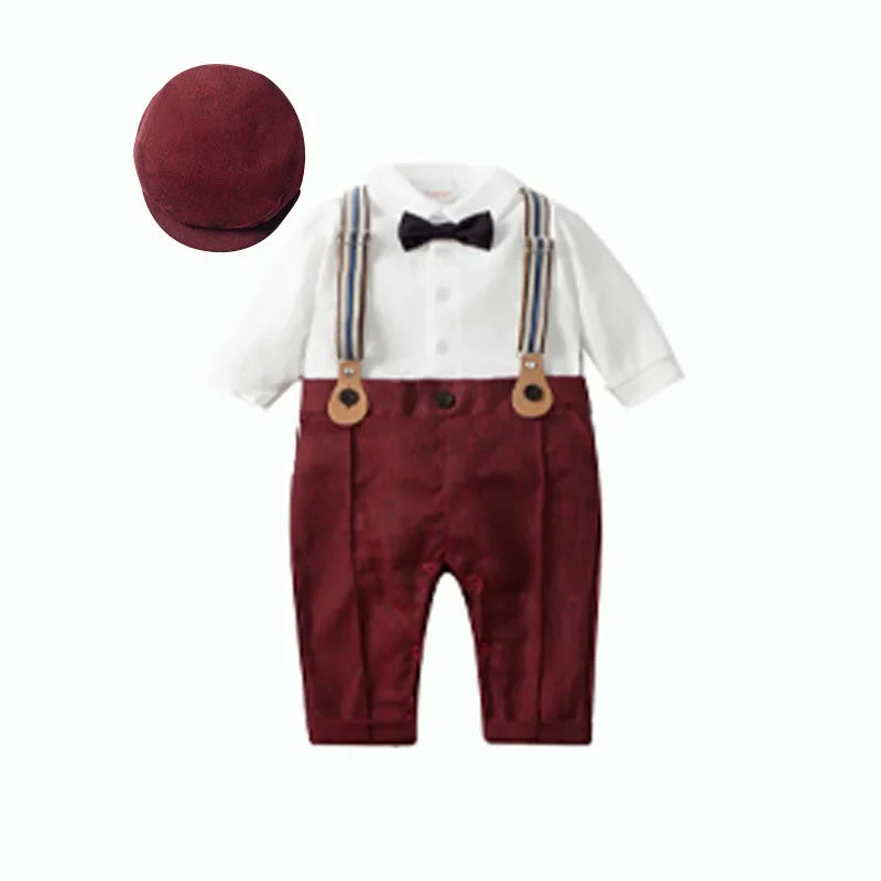 Baby Boys Gentleman Outfits Suits Clothing Spring and Autumn Children One-Piece Rompers Jacket Hat Suit Baby Boy Clothes