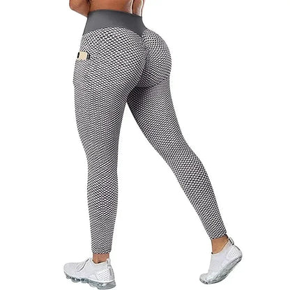 Women's Casual Fitness Trousers High Waist Pocket Leggings Scrunch Butt Workout Tights Push Up Yoga Gym Leggings S-3XL