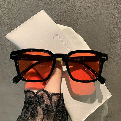 Vintage Black Square Frame Red Lens Sunglasses Retro Transparent Frame Eyewear Women Men Outdoor Sports Ridding Sunglasses