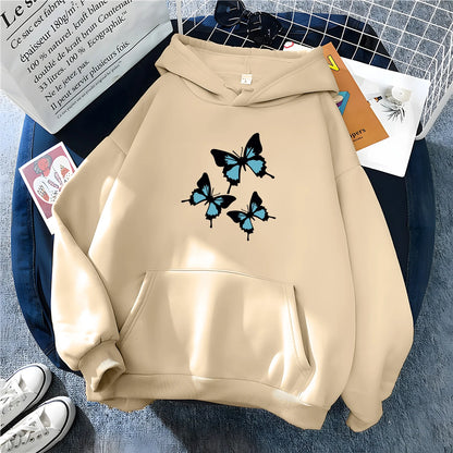 Hirsionsan Butterflies Graphic Print Hoodies Women Chic Long Sleeve