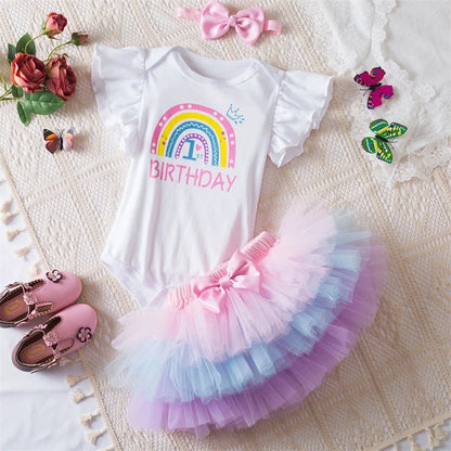 NewBorn Girls 1St Birthday Party Dress Princess 1 Year Old Ceremony Mesh Tutu Vestidos Infant Unicorn Christening Gowns