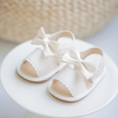 Newborn Classic Walking Shoes Summer Girls Breathable Sandals Pure Color Bowknot Garden Shoes Anti-slip Rubber Sole Baby Shoes