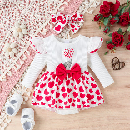 2PCS Autumn Girls Aged 0-1 Are Sweet And Cute, Double-Layer Flying Sleeves And Caring Skirts, Long-Sleeved Clothes + Hair Bands