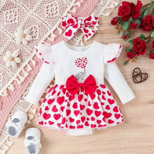 2PCS Autumn Girls Aged 0-1 Are Sweet And Cute, Double-Layer Flying Sleeves And Caring Skirts, Long-Sleeved Clothes + Hair Bands