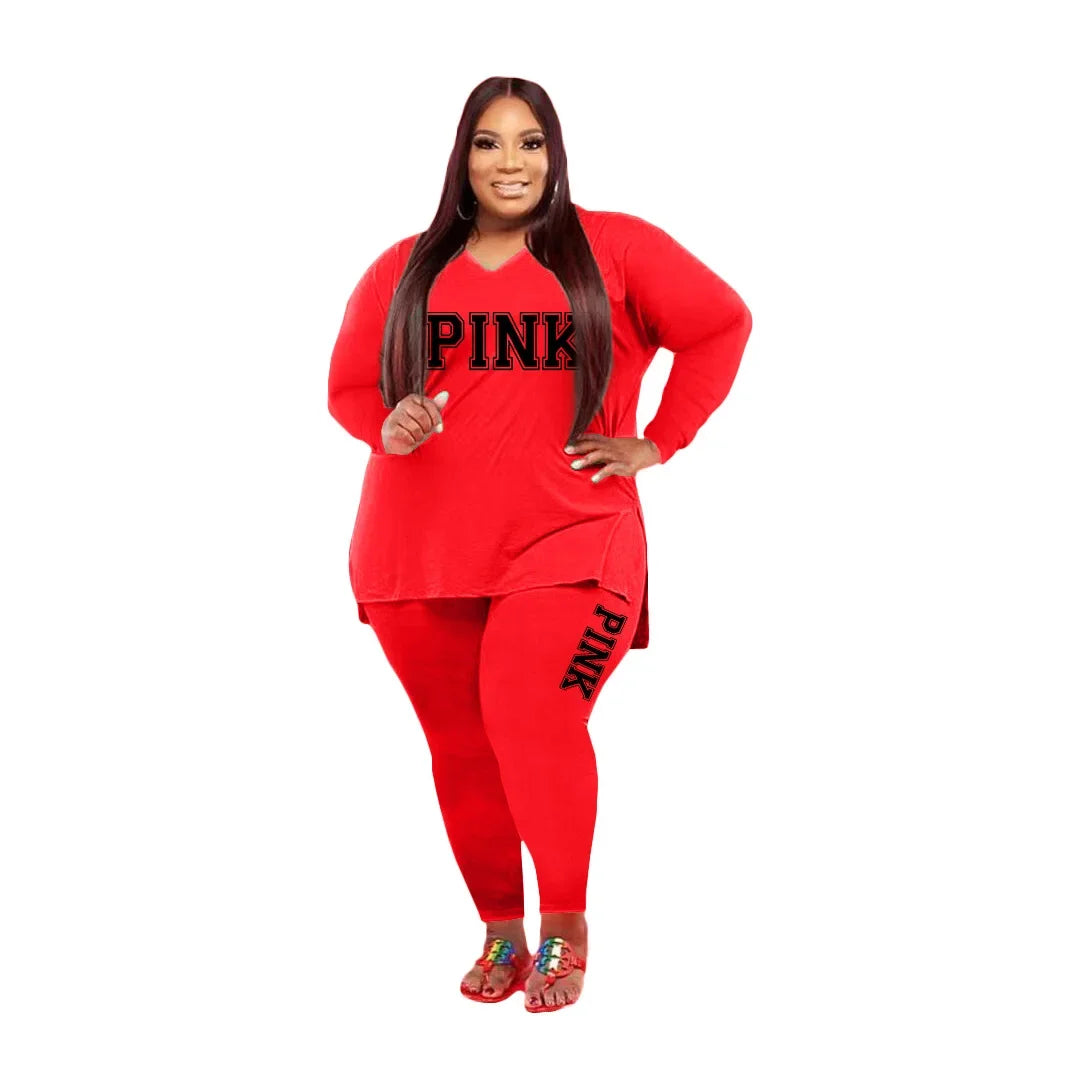 XL-5XL Fall 2024 Plus size Women Clothing Two Piece Set Fashion Long Sleeve V Neck top And Pants Print 2 Piece Suit Outfit