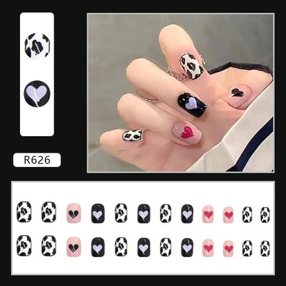 Vintage Camellia Wearable Pink Press on Fake Nails Tips with Glue False Nails Design Butterfly Lovely Girl False Nails