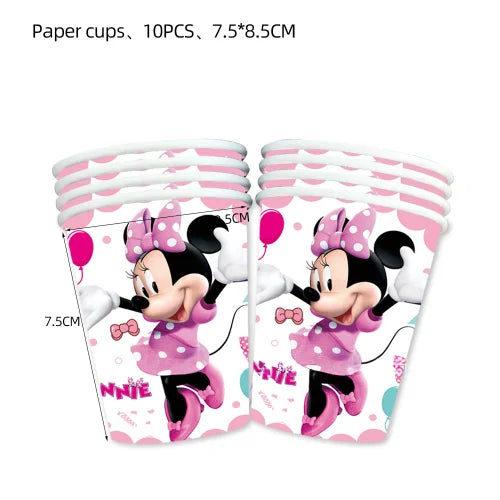 Minnie Mouse Party Decoration Disposable Tableware Minnie Cup Plate Balloon For Girls Baby Bath Birthday Party Supplies