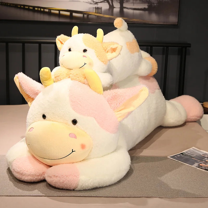 Hot 1pc 90cm Lovely Milk Cow Plush Toys Cartoon Stuffed Animal Cattle Dolls Sleeping Pillow For Baby Girls Birthday Gifts