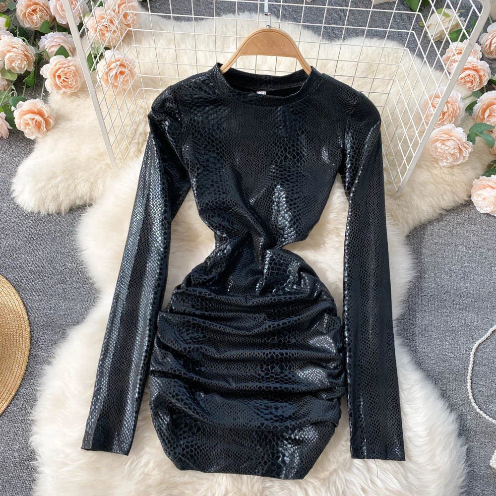 Women Sexy Bodycon Mini Party Dress Vestidos Femininos Casual Streetwear Chic Snake Print Long Sleeve Slim Spring Autumn Dresses