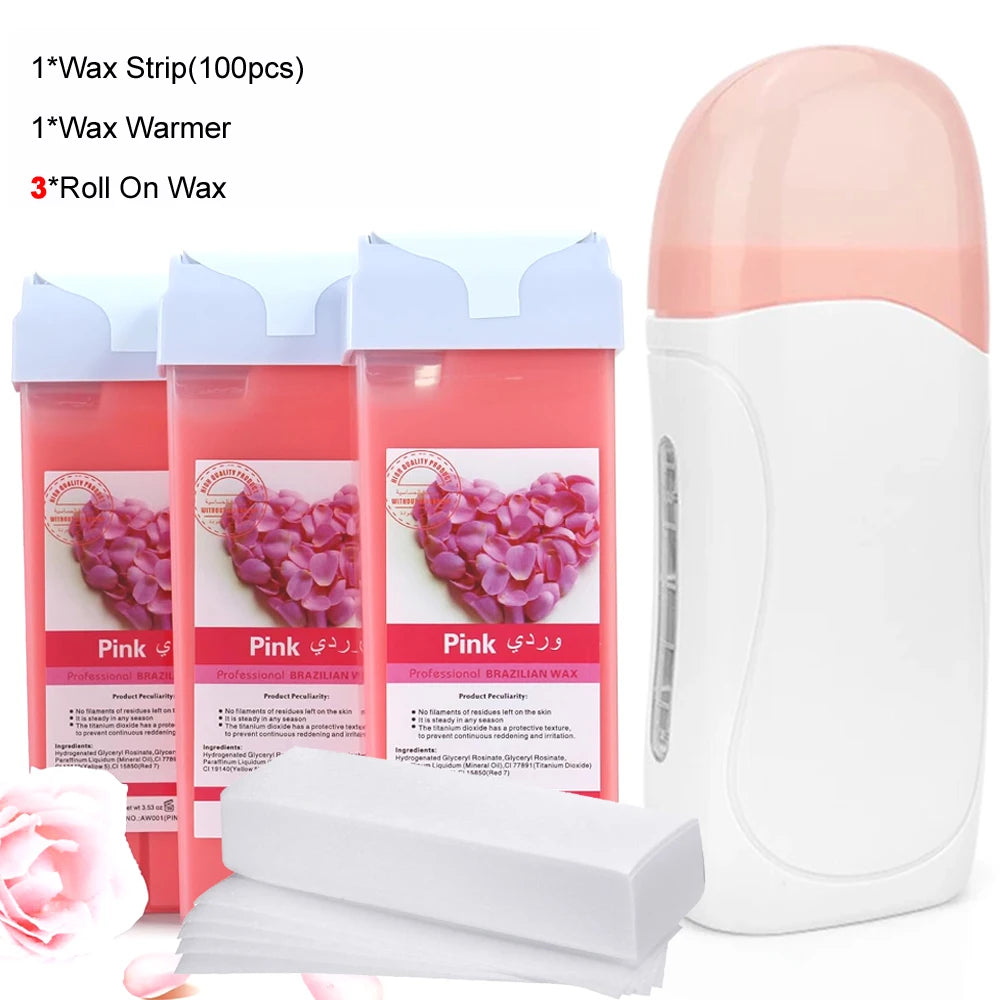 Roll on Wax Kit Waxing at Home with 2 Wax Cartridges & 100 Pcs Wax