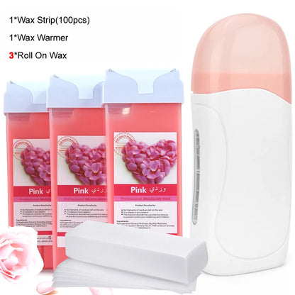 Roll on Wax Kit Waxing at Home with 2 Wax Cartridges & 100 Pcs Wax