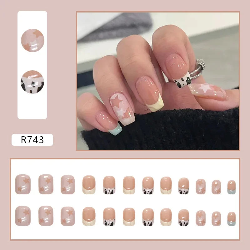 Vintage Camellia Wearable Pink Press on Fake Nails Tips with Glue False Nails Design Butterfly Lovely Girl False Nails