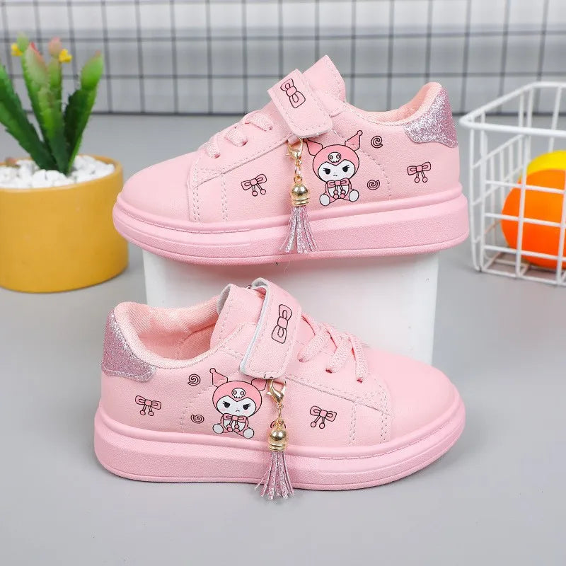 Sanrio Girls's Fashion Sneakers Kid's Anti-skid Casual Shoes Cartoon Anime Kuromi Thick Soles Shoes Children's Board Shoes