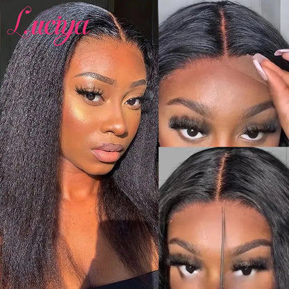 Glueless Wigs Kinky Straight 13x4/13x6 HD Lace Front Human Hair Wigs For Women Ready To Wear Yaki Straight 5x5 Lace Closure Wigs