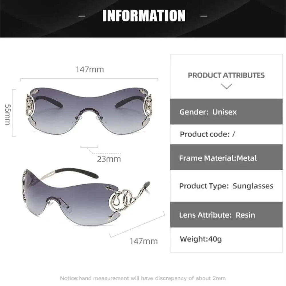 Gradient Snake Shaped Mirror Leg Sunglasses Oversized