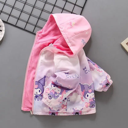 Kuromi Printed  Plush Hooded Jacket Kid Fashion Outerwear