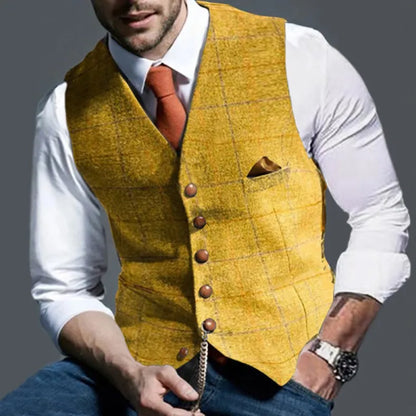 Spring and Autumn Europe and The United States Men's Fashion Plaid Casual Single-breasted Vest Slim-fit Suit Vest, Commuting