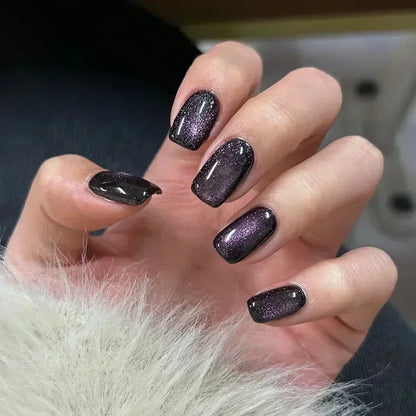 24pcs Black Short Ballet False Nails with Glue French Design Detachable Fake Nails Art Heart Full Cover Press on Nails Tips