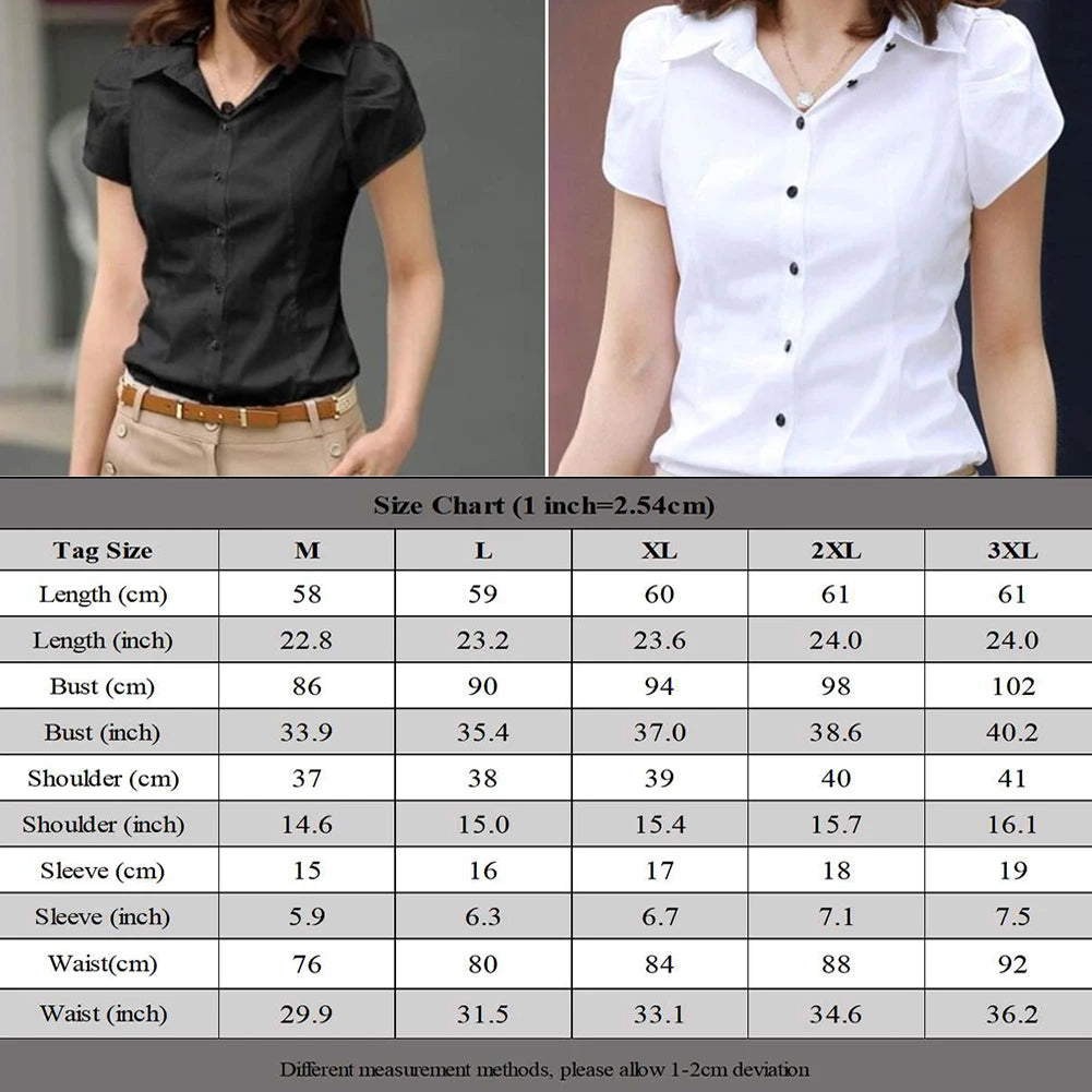 Women Short-sleeved Business Summer Shirt Plus Size Work Clothes Korean Style Women's White Short Sleeve Slim Fit Wear Blouse