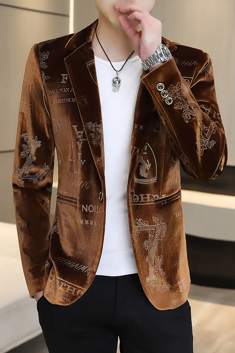 Men's golden velvet boutique fashion handsome casual hot gold trend autumn and winter suit coat with men's small suit coat