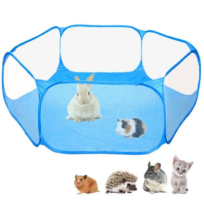 Portable Small Pet Cage Transparent Cat and Dog Cage Tent Pet Playpen Open Folding Yard Fence For Dog Hamster Rabbit Guinea Pig