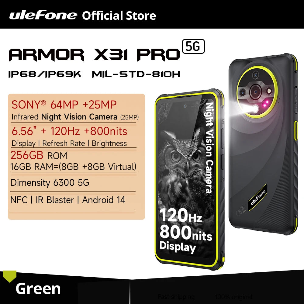 【World Premiere】Ulefone Armor X31 Pro 5G Rugged Phone Android 14 Smartphone 6.56”16GB + 256GB Night Camera 64MP 6050mAh NFC