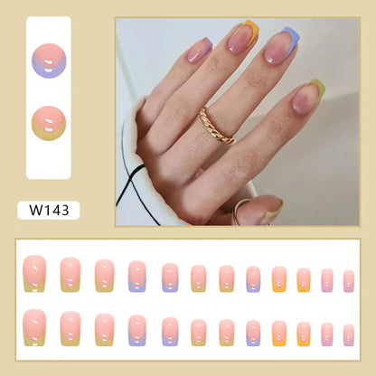 24pcs/Box Ballerina Nail Tip Purple with Design Manicure Patches Fresh Floral Almond False Nails Press on Med Nails Detachable