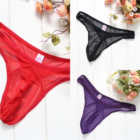 Men's G-Strings Transparent Sexy Thong Ultra-thin Mesh Low Waist Seductive Summer Underwear Male Underwear Clothing Accessories