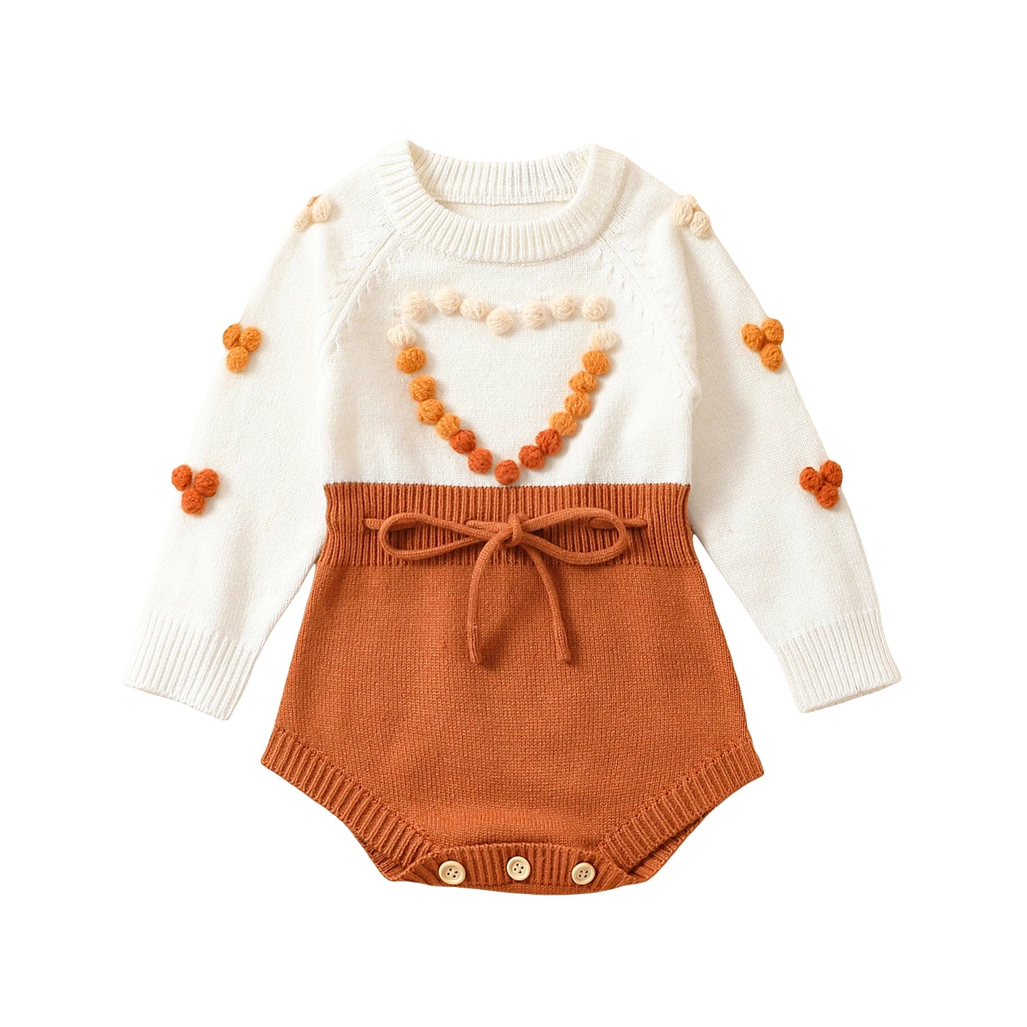 Newborn Baby Girls Sweater Romper Autumn Winter Knit Clothes Long Sleeve Contrast Color Heart Crotch Button Bodysuit For Toddler