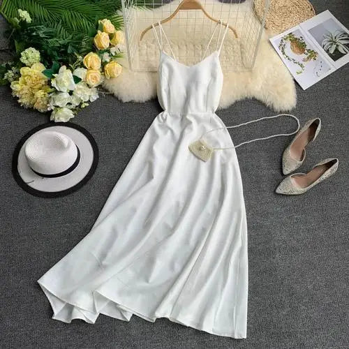 Chic Sexy Backless Bandage High Waist Slip Dress Fairy Casual A-line Dress Summer Beach Vacation Vestidos Women Boho Sundress