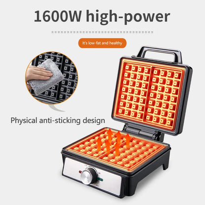 1600W Electric Waffles Maker 2 Pan Temperature Control Double Heating Non-Stick Egg Cake Oven Waffles Griddle Cooking Machine