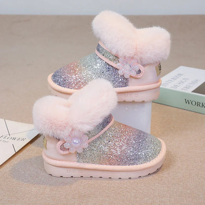 children shoes snow boots 2024 new winter warm plush cotton boots sequins comfortable anti slip fashion princess short boots