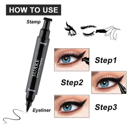 Double-ended 2 in1 Stamp Liquid Eyeliner Pencil Waterproof Lasting Fast Dry Black Seal Eye Liner Pen