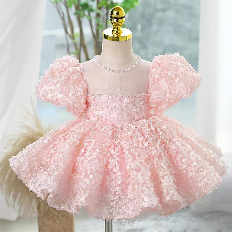 Child Pageant Luxury Evening Ball Gown Birthday Party Dress for Girls with Pearls and Lace Weddings Parties Kids Formal Dresses