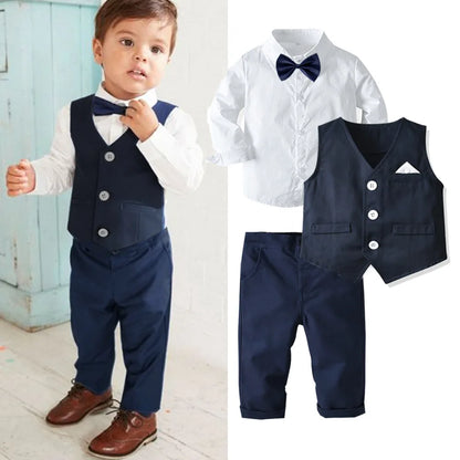 Gentleman Outfits Autumn Childrens Sets Christmas Baby Boys Business Suit Shirt+Vast+Pants Sets For Boys Formal Party 1 to 6 Age