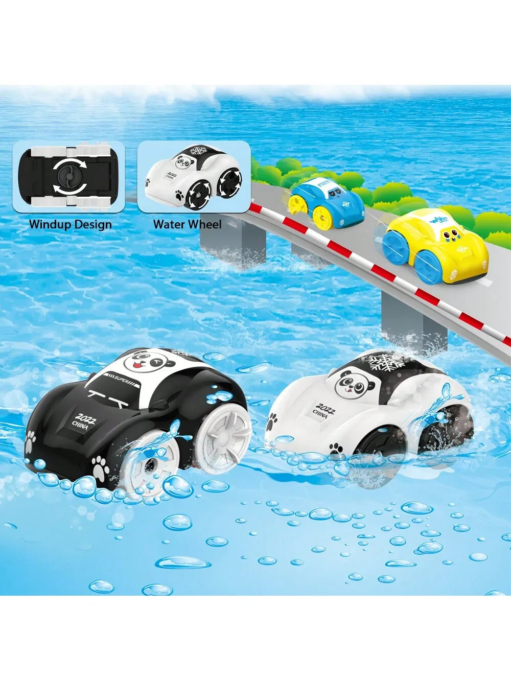 Children Bath Water Playing Toys ABS Clockwork Car Cartoon Vehicle Baby Bath Toy Kids Gift Amphibious Cars Bathroom Floating Toy