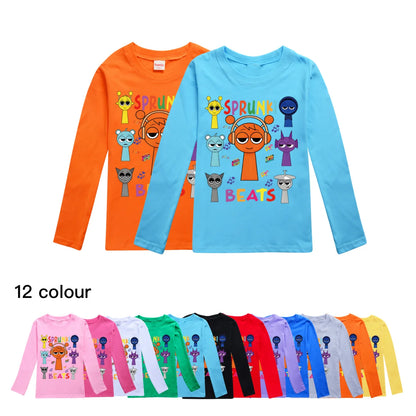 Sprunki Clothes Summer Kids Fashion Horror Game Incredibox Long Sleeve T-Shirt Boys Graphic Tee Baby Girls Tops Child Pullover