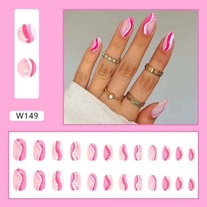 24pcs/Box Ballerina Nail Tip Purple with Design Manicure Patches Fresh Floral Almond False Nails Press on Med Nails Detachable