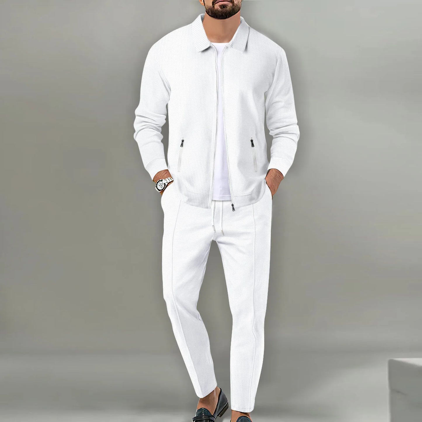 Spring And Fall's Best-Selling Men's Waffle Suit,Solid Color, Jacket And Pants, Seven Solors, S-3XL, Street-Style Men's Wear