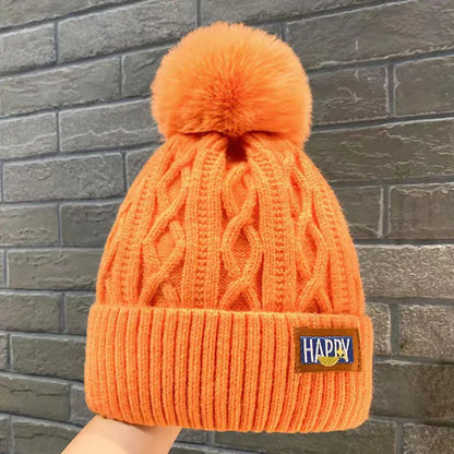 Soft Thick Knitted Beanies Cap With Hairball Winter Warm Lining Velvet Woolen Hat Fashion Twist Weaving Outdoor Causal Women Hat