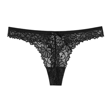 Women Sexy Lace Lingerie Low-waist Panties Embroidery Thong Transparent Hollow out Underwear Female G String