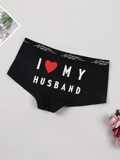 Varsbaby Women Boyshort with I Love My Husband Prints Underpant Big Size Panties Female Underwear Boxer Shorts