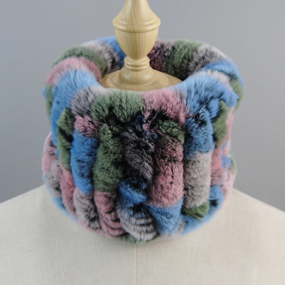 Good Elastic Rex Rabbit Fur Ring Scarves Winter Warm Women Genuine Rex Rabbit Fur Scarf Knitted Real Natural Fur Wraps Headbands