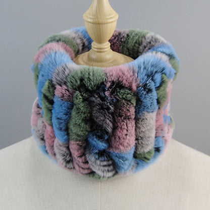 Good Elastic Rex Rabbit Fur Ring Scarves Winter Warm Women Genuine Rex Rabbit Fur Scarf Knitted Real Natural Fur Wraps Headbands