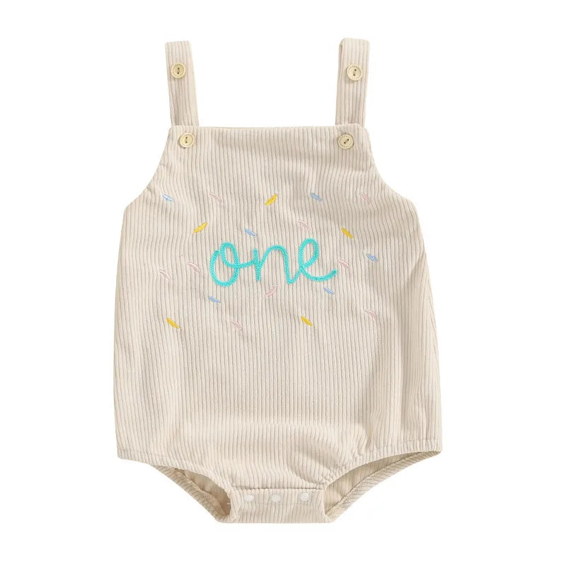 Baby First Birthday Romper, Sleeveless Button Closure Letters Bodysuit Casual Overalls for Girls Boys