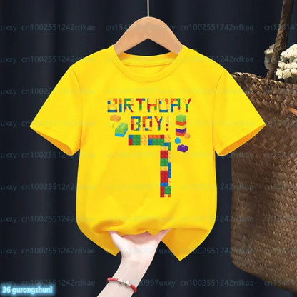 Summer Kawaii Kids 2-9th Birthday Master Builder Block Building Boys Cotton Tshirt Cute Children Tshirt Boys Tshirt Top