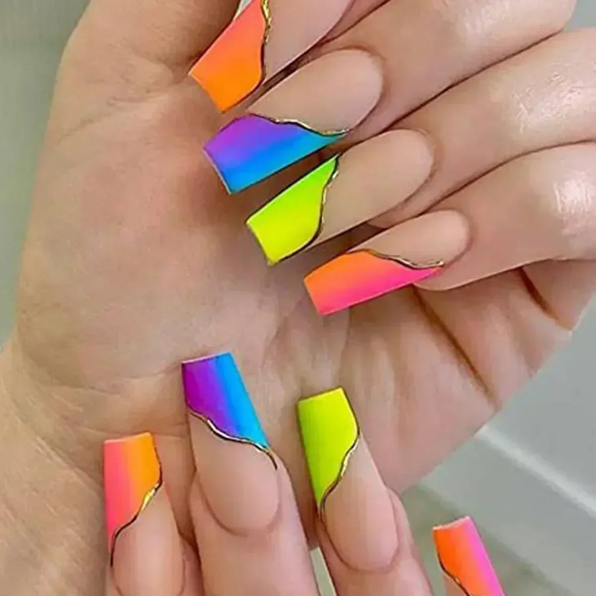 24Pcs Black Ballet False Nails Long Coffin Nail Tips Detachable Press on Nails DIY Manicure Colorful Eyes Designs Fake Nails